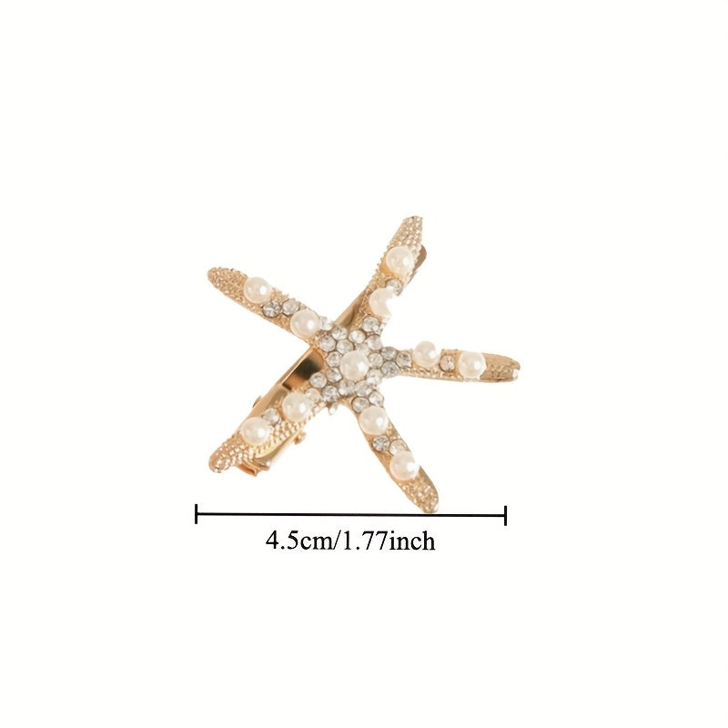 [Elegant Hair Clip] 2pcs Elegant Sweet Imitation Pearl Decorated Starfish Hair Clip Combination | Suitable for Weddings, Dates, Vacations, Daily Wear, Women's Hair Accessorie
