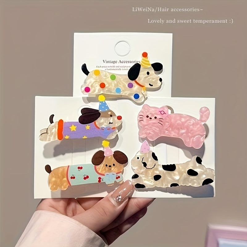[Cute Hair Clips] Cute 2pcs/3pcs/5pcs Cartoon Animal Hair Clip Set, Cat and Puppy Hairpins | Fashionable Hairstyle Accessories for Women, Party Stylish Creative Style Bangs Barrette, Birthday Gift