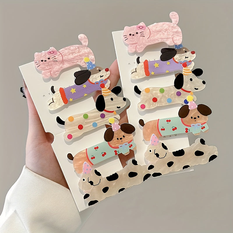 [Cute Hair Clips] Cute 2pcs/3pcs/5pcs Cartoon Animal Hair Clip Set, Cat and Puppy Hairpins | Fashionable Hairstyle Accessories for Women, Party Stylish Creative Style Bangs Barrette, Birthday Gift