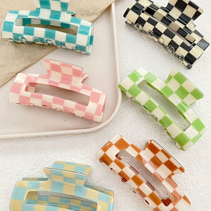 [6pcs Sweet Hair Clip] 6pcs Women's Sweet Dopamine Checkerboard Square Hair Clip | Suitable for Vacation, Leisure, Daily Commuting, Perfect for Thanksgiving