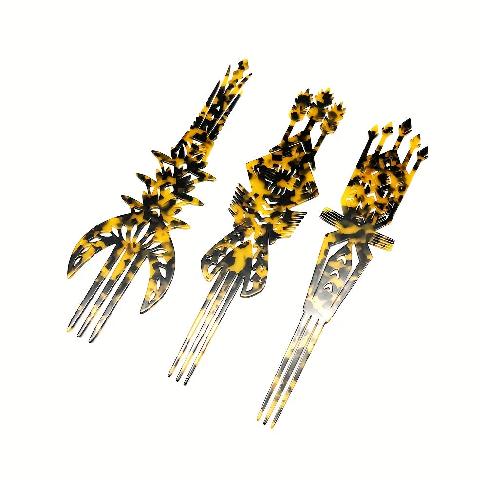1pc Vintage Tribal Chief Tall High Combs Hair Clip - Acetic Acid Material, Lightweight, Elegant Leopard Print with Star Accents, Perfect for Women'S Day, Weddings, Birthdays, and Parties, Wedding Hair Accessory | Vintage Hairpin | Acetic Acid Material