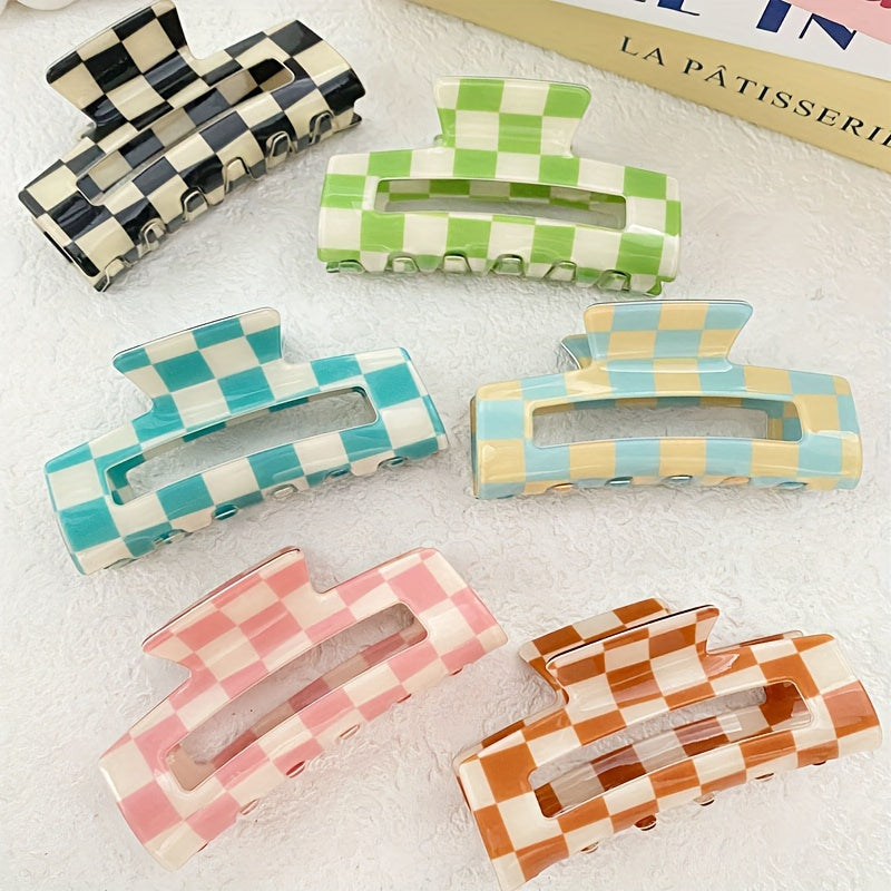 [6pcs Sweet Hair Clip] 6pcs Women's Sweet Dopamine Checkerboard Square Hair Clip | Suitable for Vacation, Leisure, Daily Commuting, Perfect for Thanksgiving