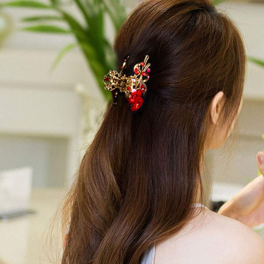 [Retro Hair Claw Clips] 4pcs Retro Flower Medium Hair Claw Clips with Rhinestone | Women's Fashion Metal Alloy Hairpins for Mid-Length Hair - Perfect for Daily Use, Parties, and Gifts