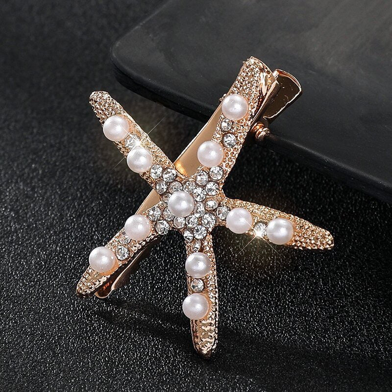 [Elegant Hair Clip] 2pcs Elegant Sweet Imitation Pearl Decorated Starfish Hair Clip Combination | Suitable for Weddings, Dates, Vacations, Daily Wear, Women's Hair Accessorie