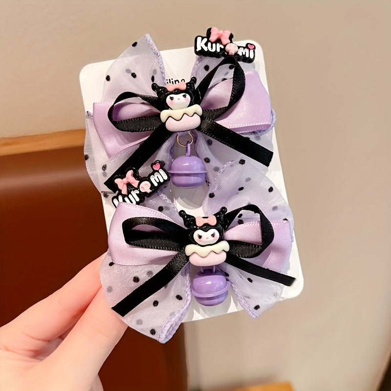 [Cute Hairpin] Sanrio Licensed 2pcs Hairpin Set | Cute Cartoon Bow Accessories, Stylish Hairpins for Women And Teenagers, Perfect for Makeup And Everyday Styling, Birthday Gift Set