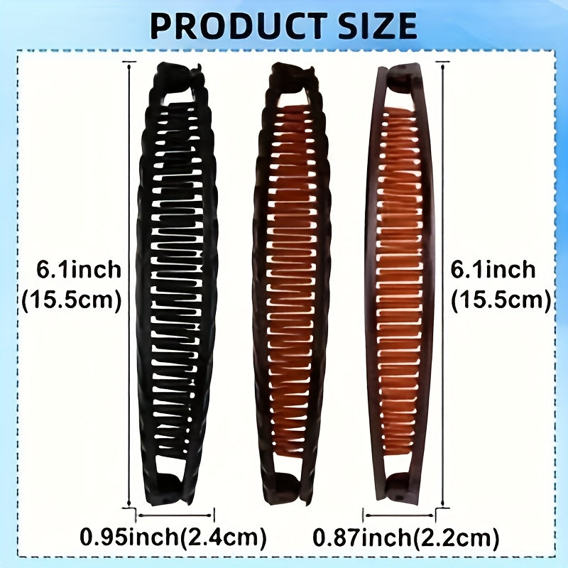 1pc/3pcs Women's Large Banana Hair Clips - Retro Non-Slip Double-Tooth Clips, Wave Hairpins for Thick Long Curly Hair, Secure Hold, Coffee & Black, Christmas Gift, Vintage Style, Durable Holiday Accessories