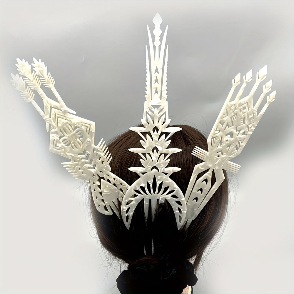 1pc Vintage Tribal Chief Tall High Combs Hair Clip - Acetic Acid Material, Lightweight, Elegant Leopard Print with Star Accents, Perfect for Women'S Day, Weddings, Birthdays, and Parties, Wedding Hair Accessory | Vintage Hairpin | Acetic Acid Material